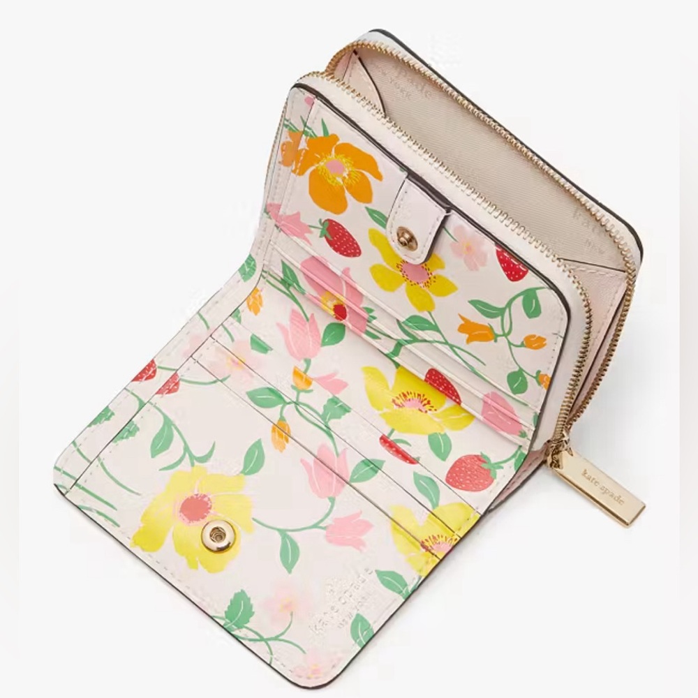 Kate Spade New In Box Madison Strawberry Garden Small Zip Around Bifold Wallet - Picture 16 of 16